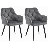 STUHL IRGOLI 2-er Set, Grau, Schwarz, mit Samtstoff gepolstert - Anthrazit, Textil/Metall (56/84/62cm) - Komodee