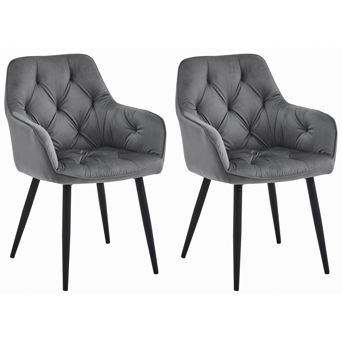 STUHL IRGOLI 2-er Set, Grau, Schwarz, mit Samtstoff gepolstert - Anthrazit, Textil/Metall (56/84/62cm) - Komodee