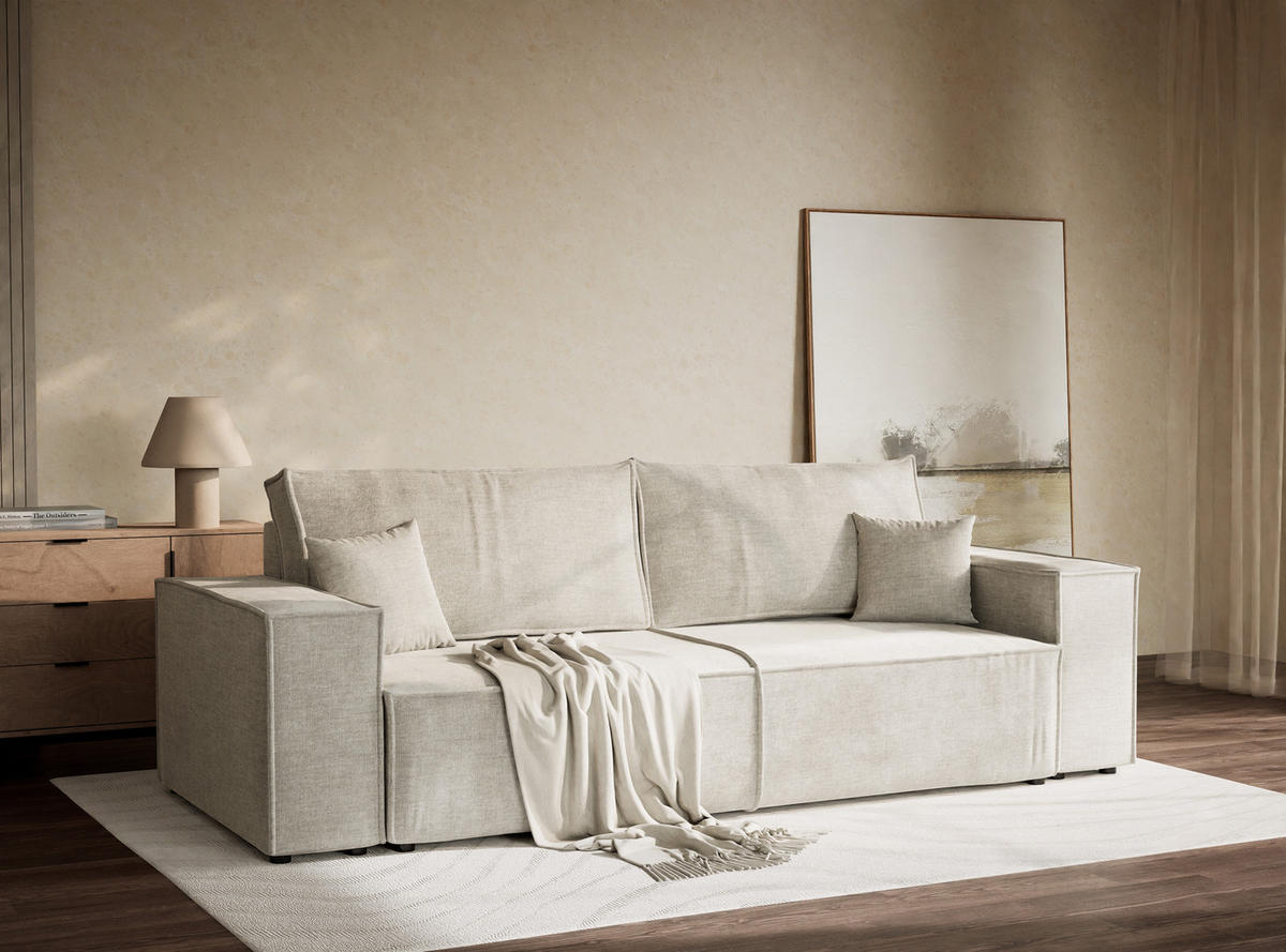 SOFA MIT SCHLAFFUNKTION Milos Grau Chenille-Stoff - Schwarz/Grau, Holz/Holzwerkstoff (255/70/105cm) - Maison de Reve