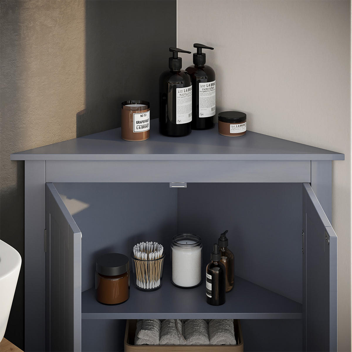 ECKSCHRANK Bianco Grau 56 x 80 cm mit 2 Türen - Grau, Holzwerkstoff (56/80/42cm) - Vicco