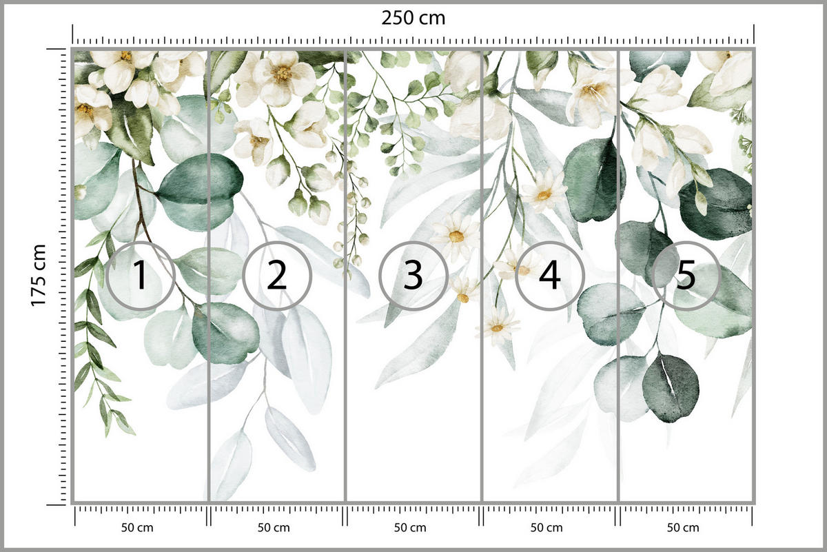 FOTOTAPETE für Schlafzimmer Aquarell Blätter Blumen Weiß 250x175 - Gelb/Weiß, Papier (250/175cm) - Muralo