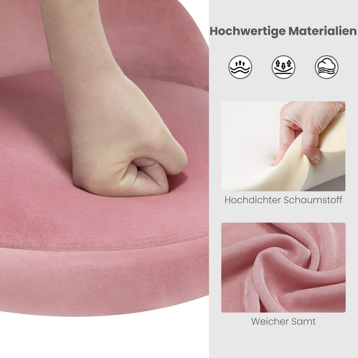 BARHOCKER 2er Set Drehhocker, Samt, Rosa+Gold - Goldfarben/Rosa, Kunststoff/Textil (38.5/49.5/43cm) - Woltu