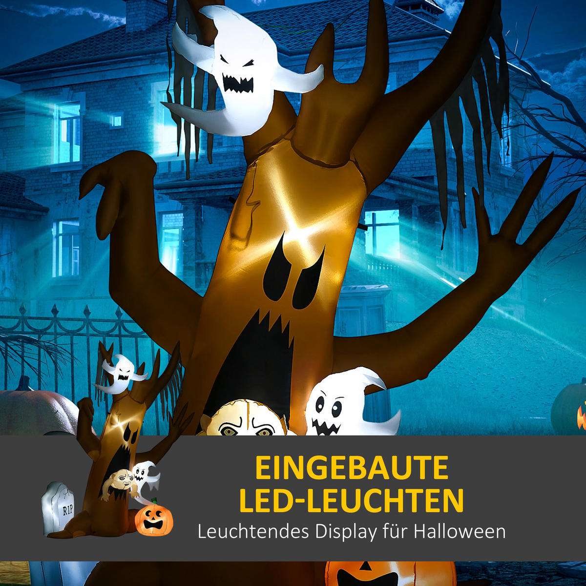 240 cm Aufblasbarer Geisterbaum, Halloween-Dekoration mit LED Beleuchtung - Multicolor, Kunststoff (90/240/200cm) - HOMCOM
