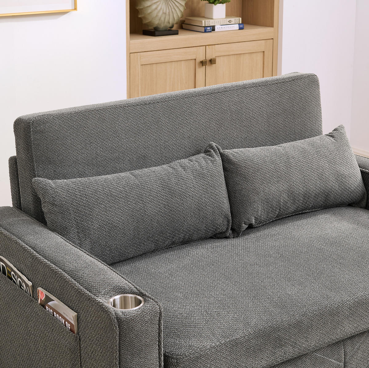 SCHLAFSOFA 3-in-1 mit USB-Ladeports Dark Gray - Dunkelgrau, Holz (134/73/195cm) - Meubliv