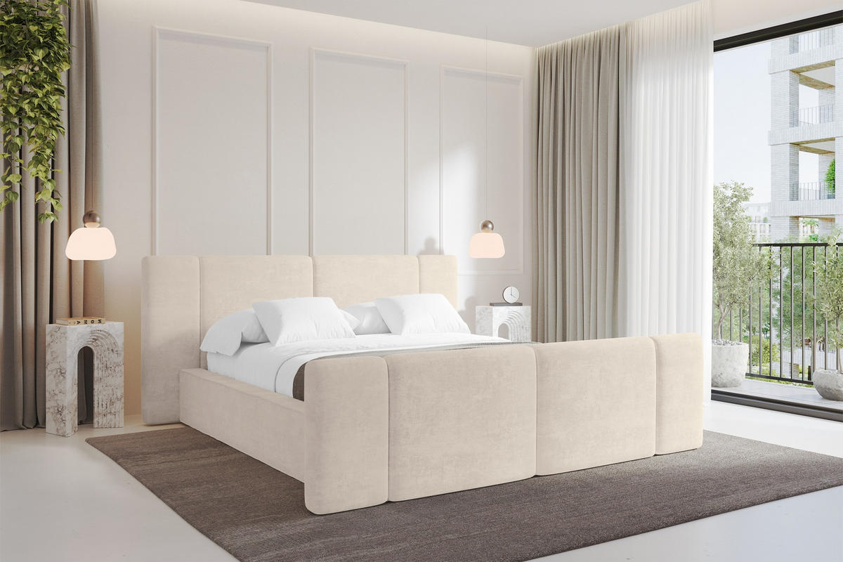 POLSTERBETT mit Bettkasten, Fußteil und Lattenrost, Boxbett ohne Matratze - RIVO-Z 160x200 Beige - Beige, Holzwerkstoff/Textil (160/200cm) - ALTDECOR