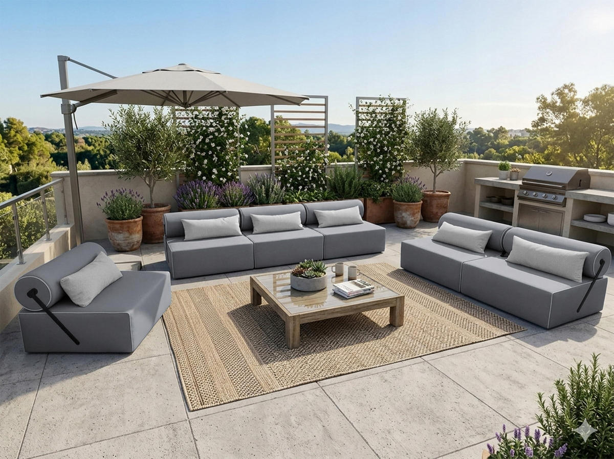 GARTENMÖBEL Set BALI - 6 Personen - Wetterfeste Balkonmöbel & Lounge Sofa Außen - Moderne Outdoor Couch für Garten - Patio & Terrasse - Grau - Grau, Kunststoff - Trada