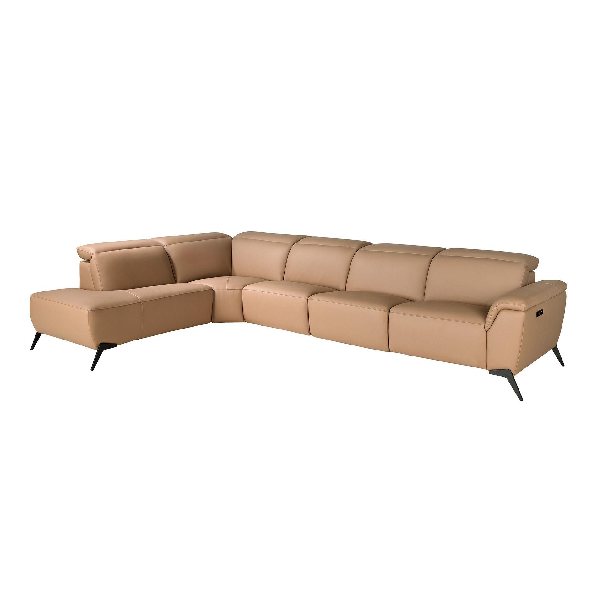 ECKSOFA Modulares Relax-Chaiselongue-Sofa links aus braunem Leder 376/240/104cm - Schwarz/Braun, Leder/Holz (357/233cm) - ANGEL CERDA