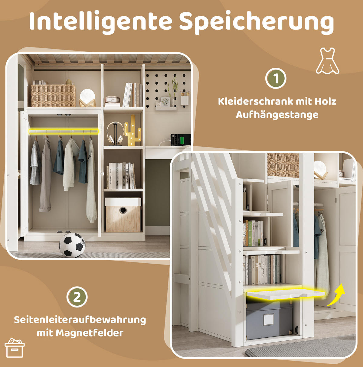 HOCHBETT 90/200 cm Weiß aus Holz mit Schreibtisch und Stauraum - Weiß, Holzwerkstoff (90/200cm) - OKMYHOME