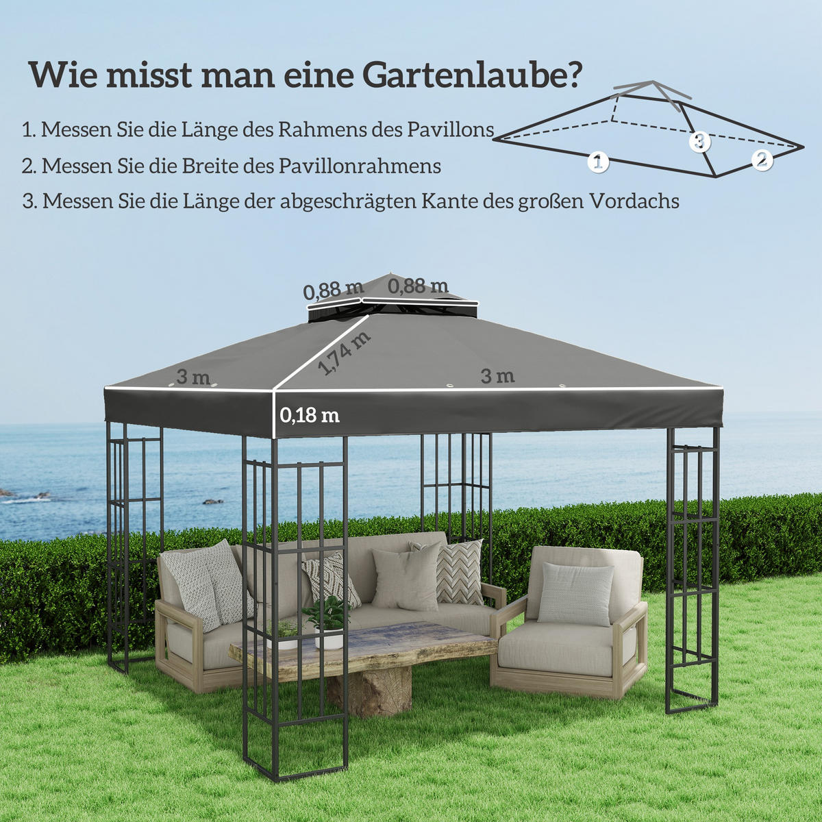 ERSATZDACH für Pavillon DE-05883 3/3 m Dunkelgrau - Dunkelgrau, Textil (300/1/300cm) - ComfortXL