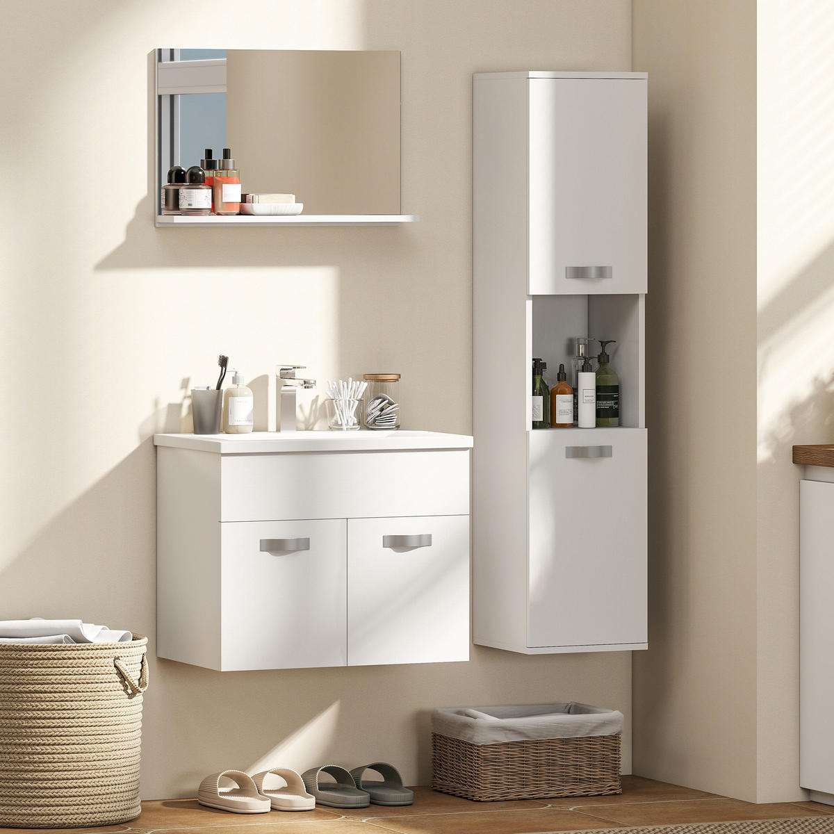 BADEZIMMER 4-teilig DE-17357 Weiß - Weiß, Holzwerkstoff (30/131.5/30cm) - ComfortXL