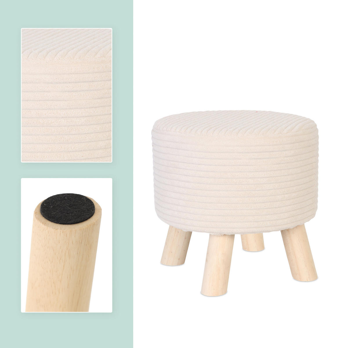 CORD-HOCKER - Beige/Naturfarben, Holz/Textil (30/30/30cm) - Relaxdays