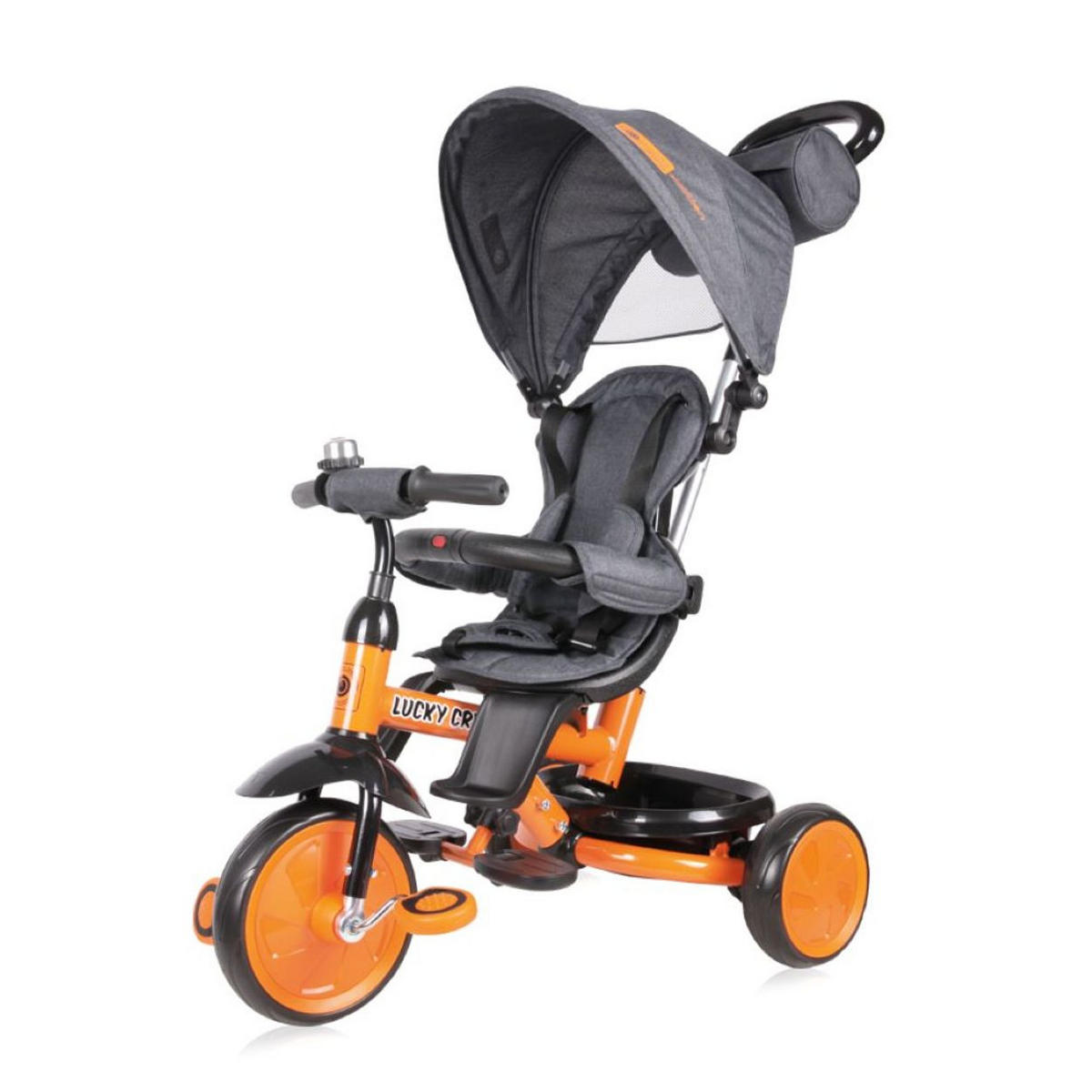 DREIRAD 4 in 1 Lucky orange Tasche Fußstütze verstellbarer Sitz Klingel - Orange, Metall (102/49/101cm) - Lorelli