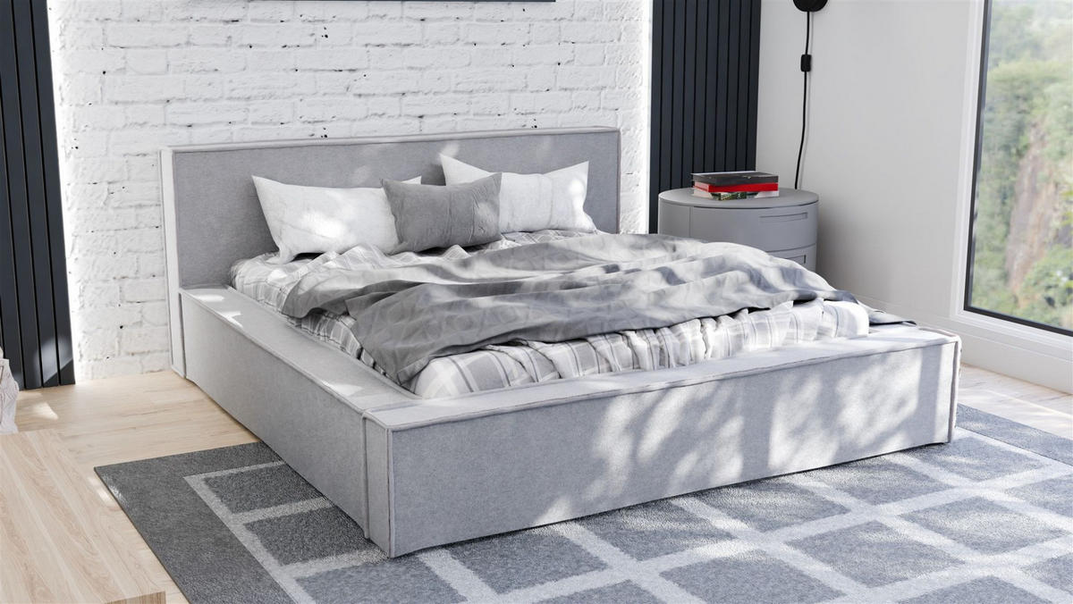 POLSTERBETT Aldana In Freya - Hellgrau, Holzwerkstoff/Textil (160/200cm) - Fun Möbel