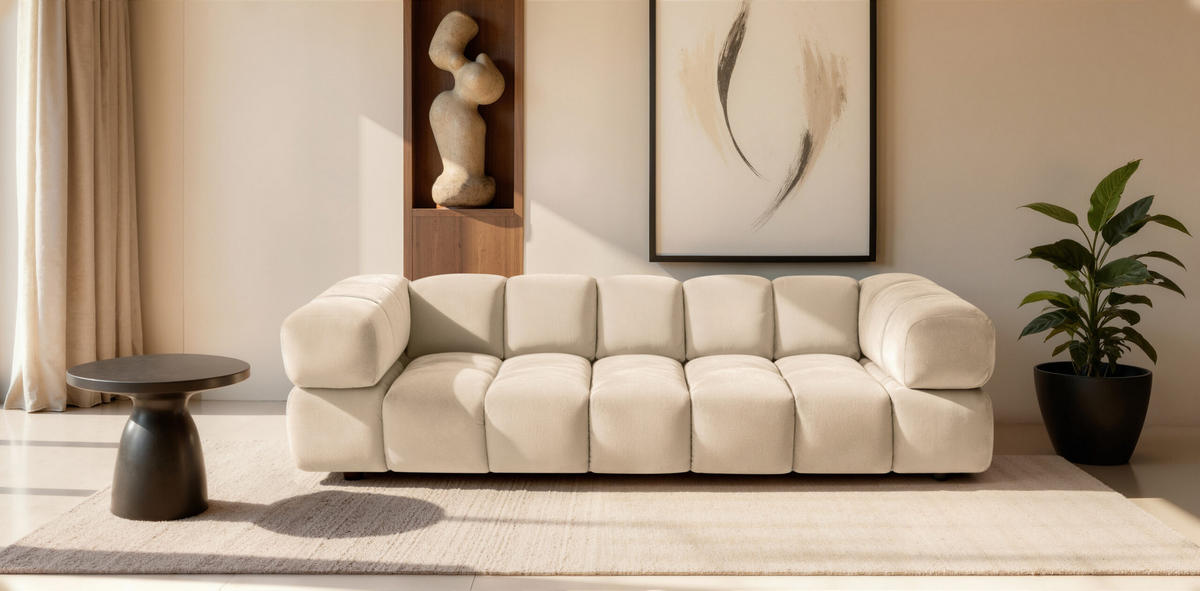 SOFA 4-Sitzer, Couch, Veloursstoff Bluvel, Creme, Averro - Creme, Holz (280/70/96cm) - Kaiser Möbel