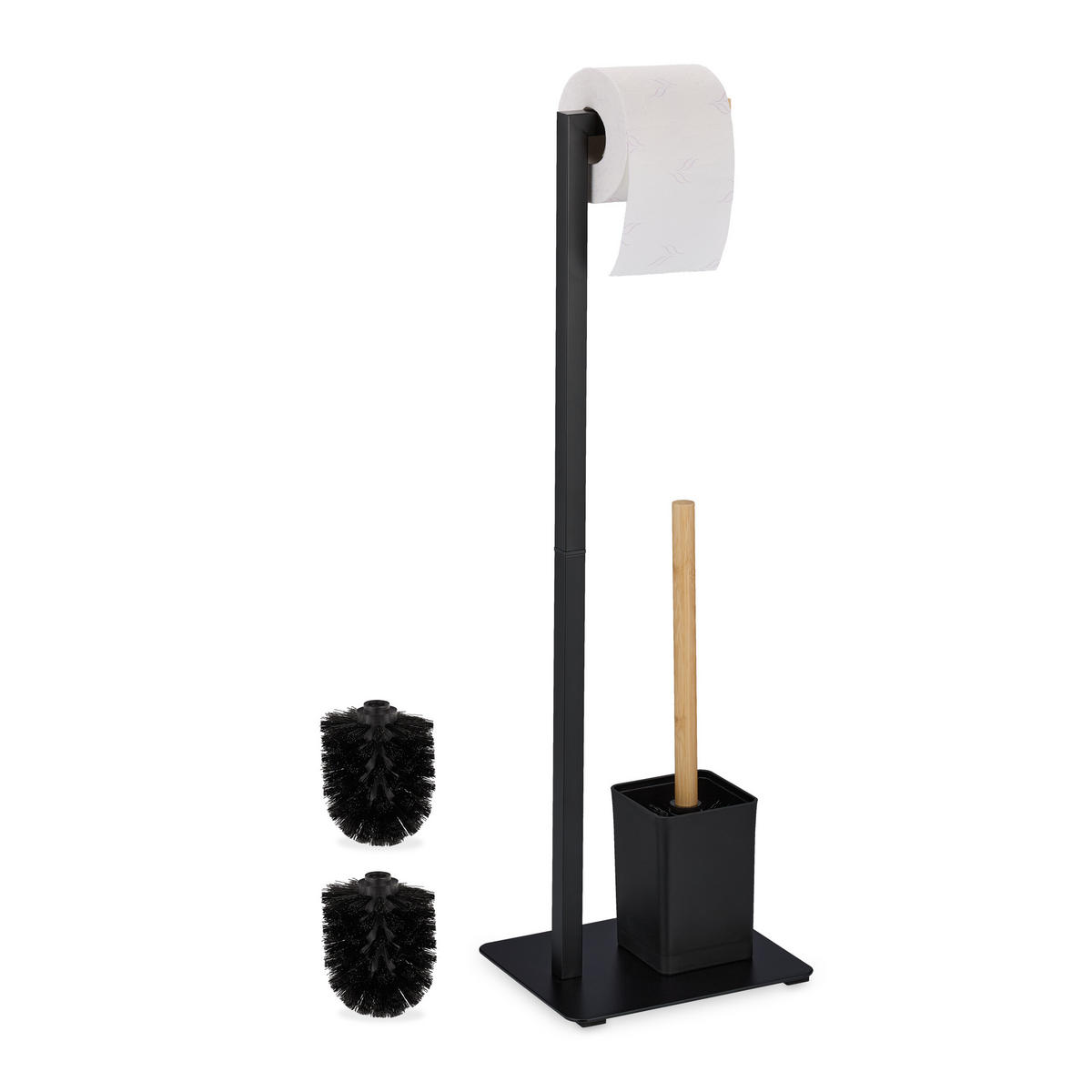 WC-GARNITUR - Schwarz, Holz/Metall (22/69/18cm) - Relaxdays