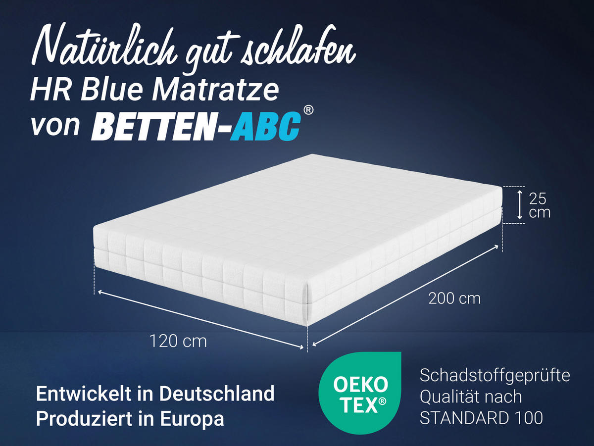 MATRATZE HR Blue, 7 Zonen, HR-Schaum, Größe: 120x200, Härtegrad: Mittelfest - Weiß, Textil (120/200cm) - Betten-ABC