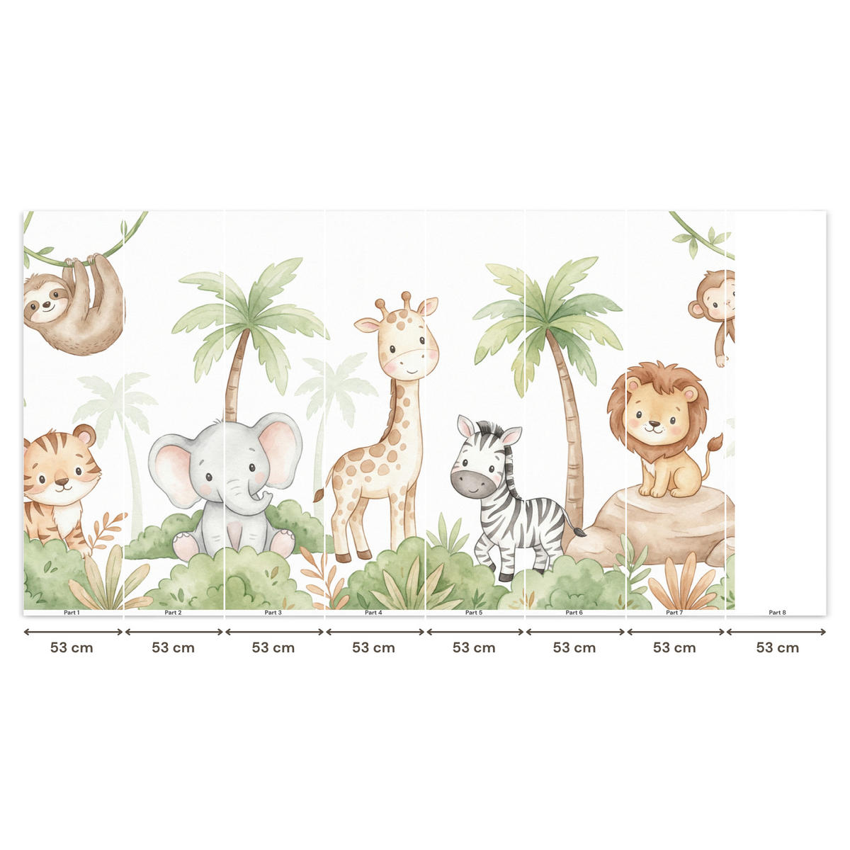 KINDERTAPETE - Tiere - Dschungel - Pastell - 400x220 cm - Weiß, Papier (400/220cm) - OnlyWow