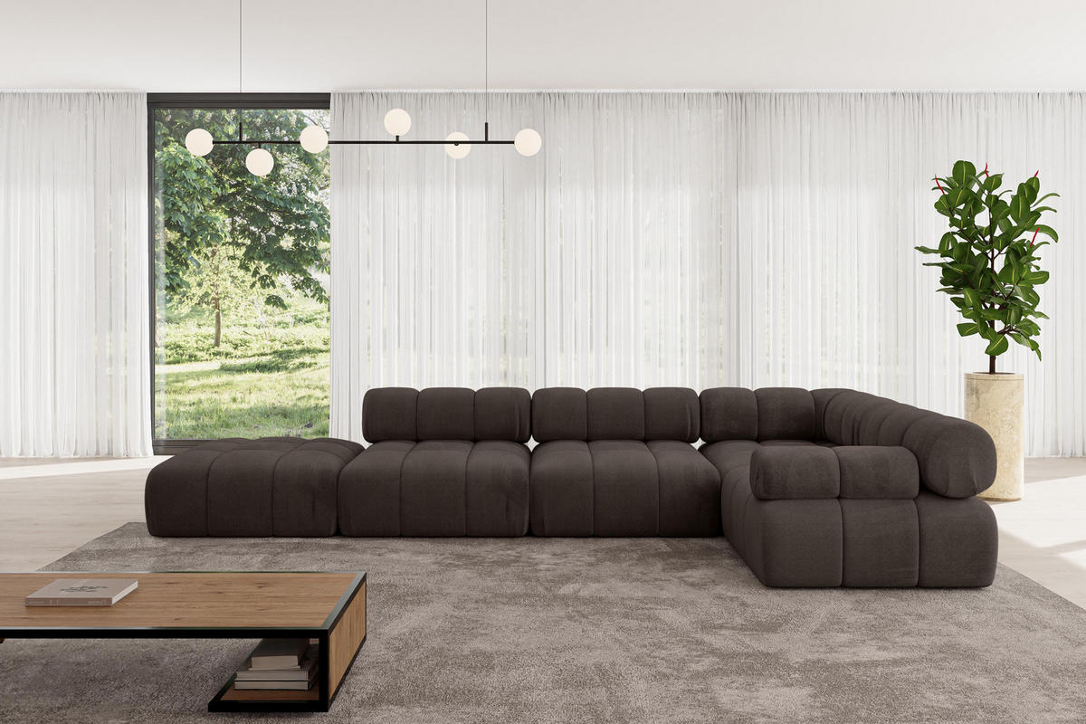 ECKSOFA modulares Sofa Felto-L2 - 380x190x70 cm Braun Velours - Braun, Holzwerkstoff/Textil (380/190cm) - ALTDECOR