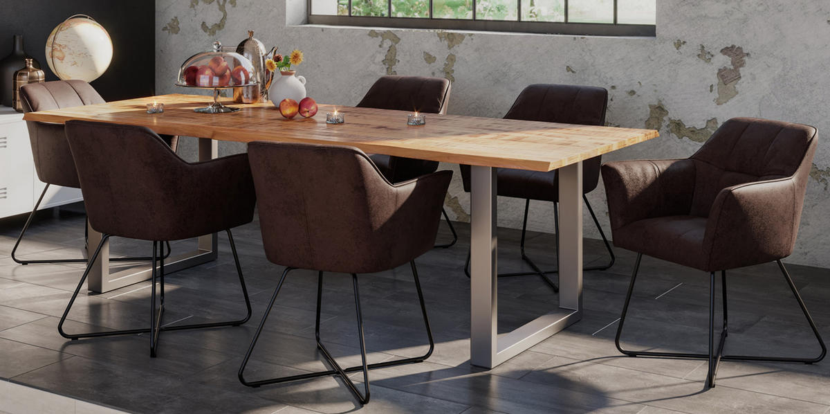 ESSTISCH DORA U - Beige/Silberfarben, Holz/Metall (100/260/77cm) - SAM