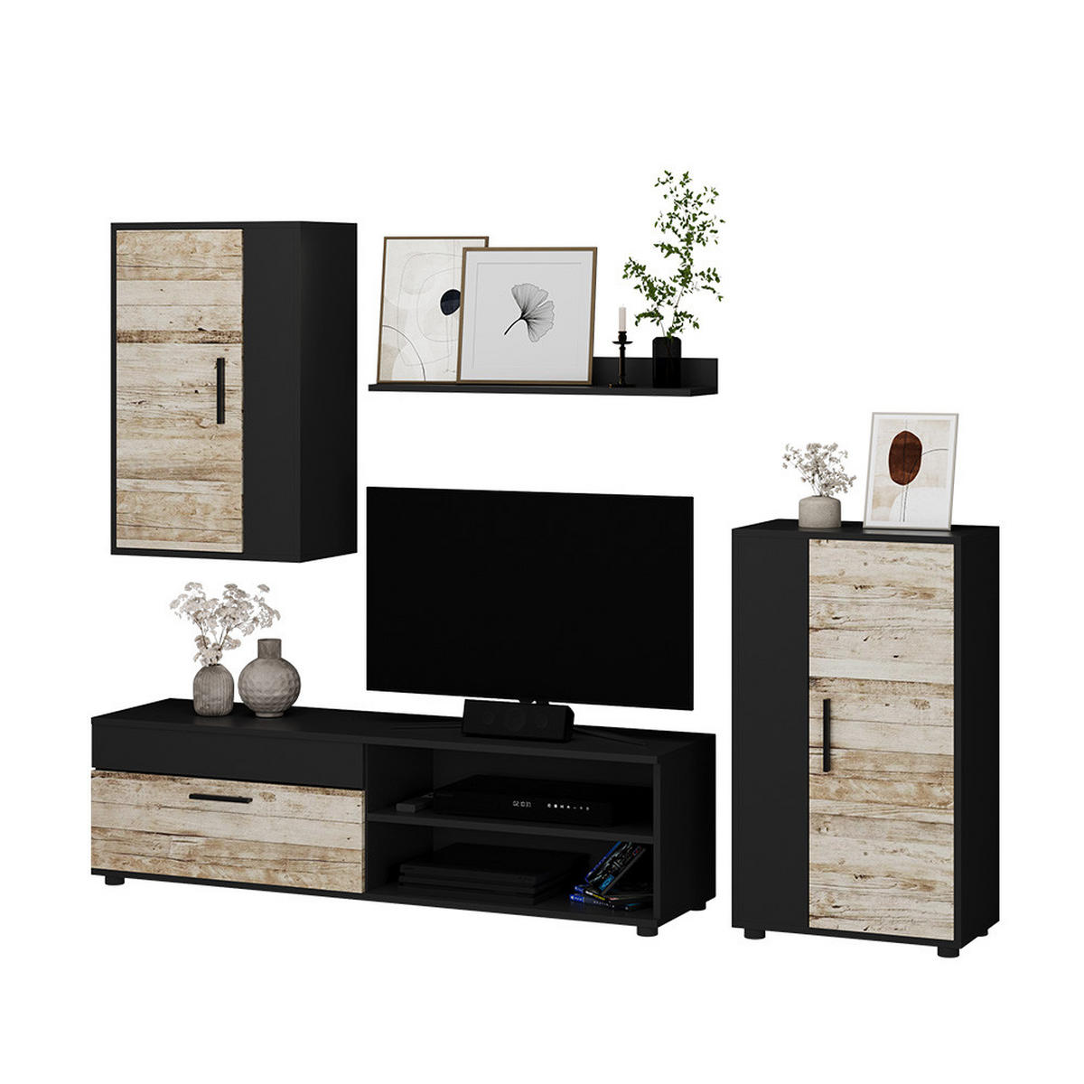 WOHNWAND Berno Anthrazit/Beige 4-teiliges Set - Anthrazit/Beige, Holzwerkstoff (139.8/38.9/35.4cm) - Vicco