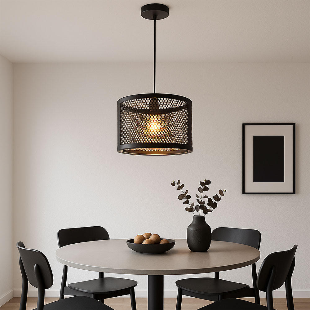LED HÄNGLEUCHTE Metall Schwarz Gold Gitteroptik - Schwarz, Metall (40/40/150cm) - Nowa