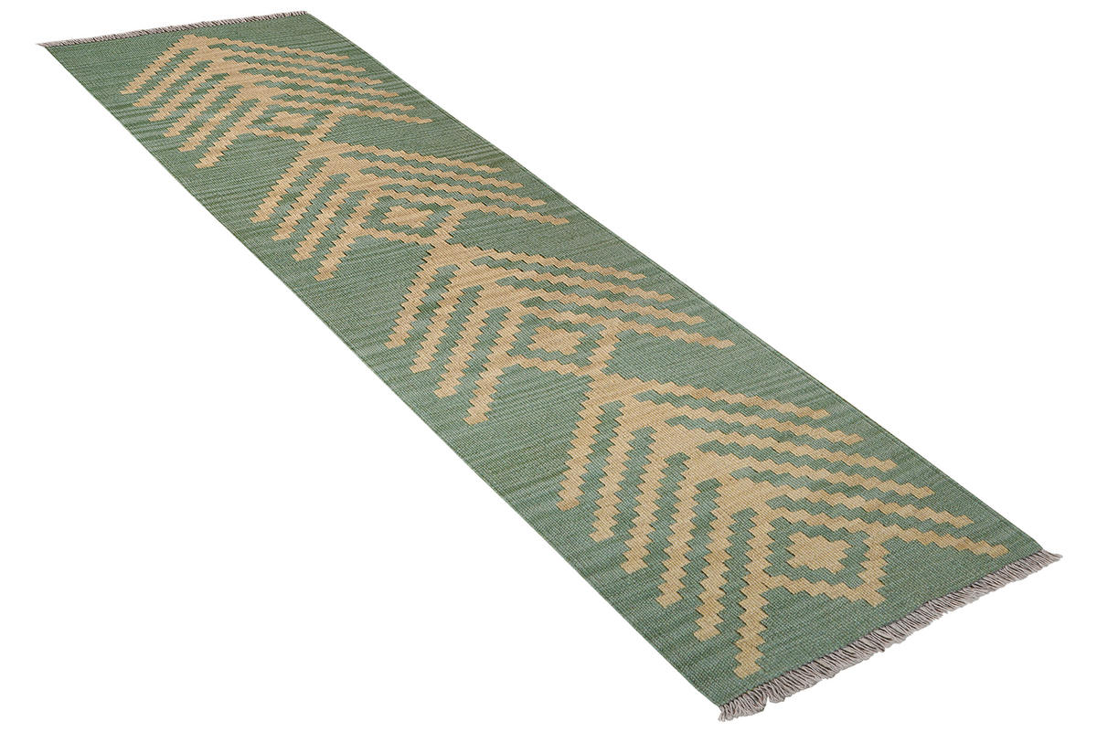 HANDWEBTEPPICH Kelim Gashgai Grün 190/57 cm Schurwolle - Grün, Textil (57/190cm) - Looma