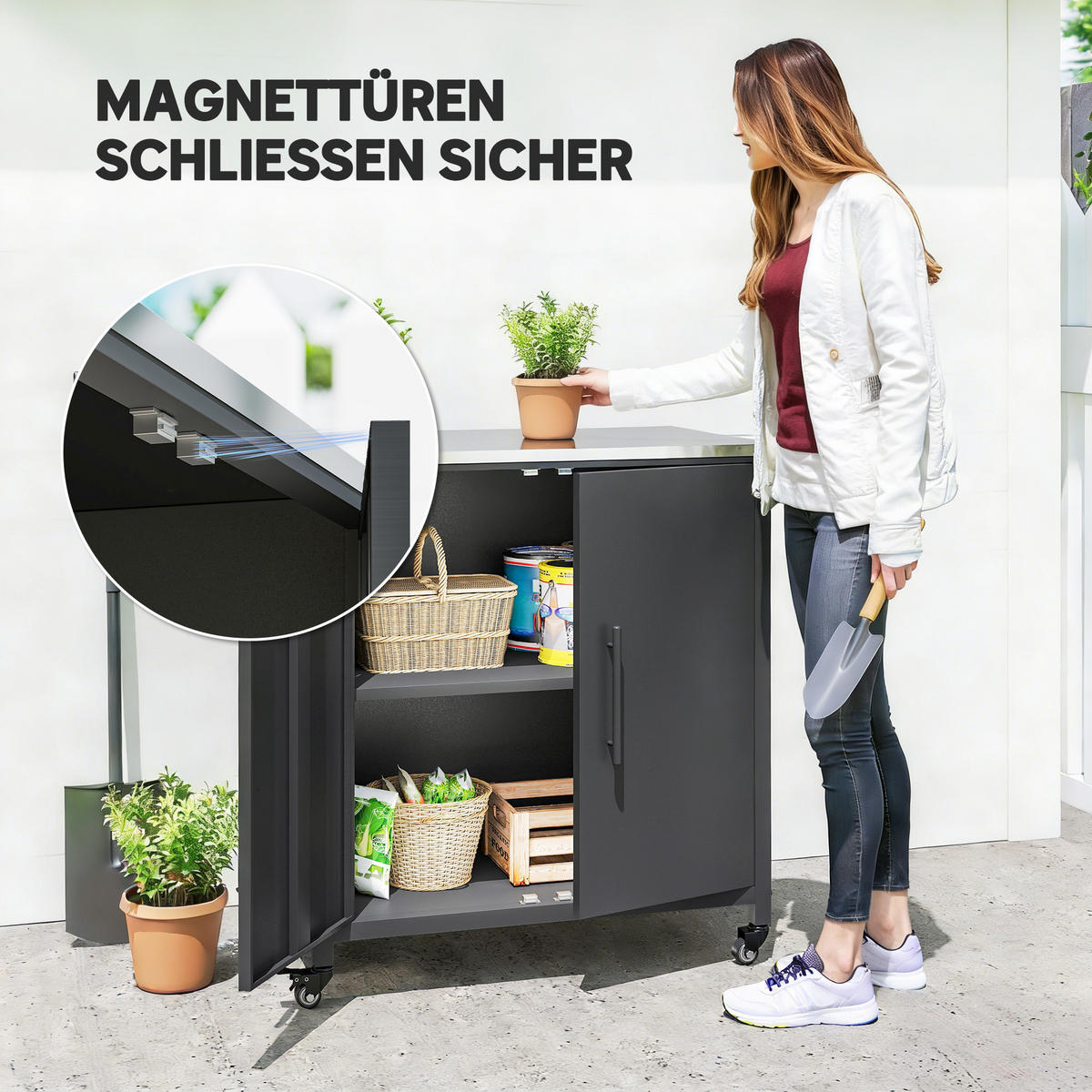 PFLANZTISCH mit Stauraum 80/50/90 cm - Schwarz, Metall (50/90/80cm) - Outsunny
