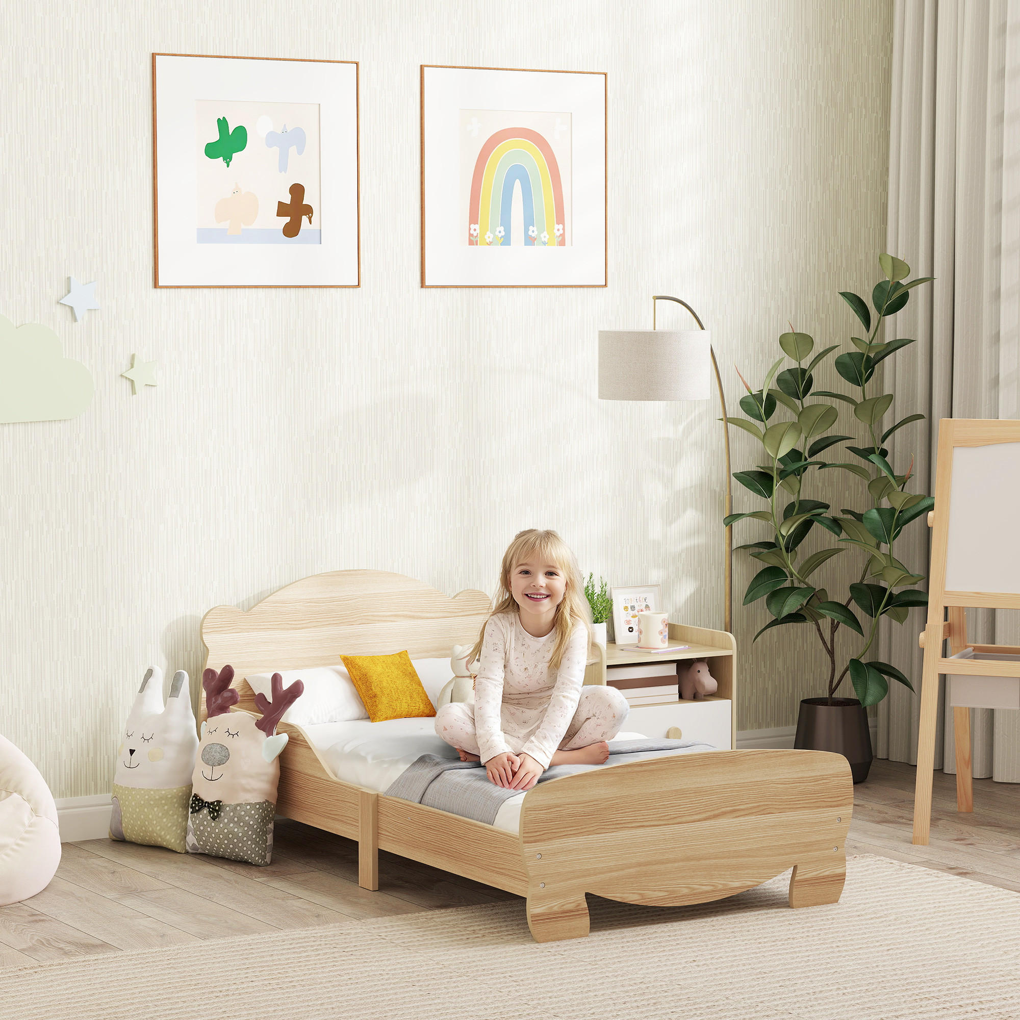KINDERBETT, Naturholz, MDF, 143,5L x 80B x 55H cm - Naturfarben, Holzwerkstoff - AIYAPLAY
