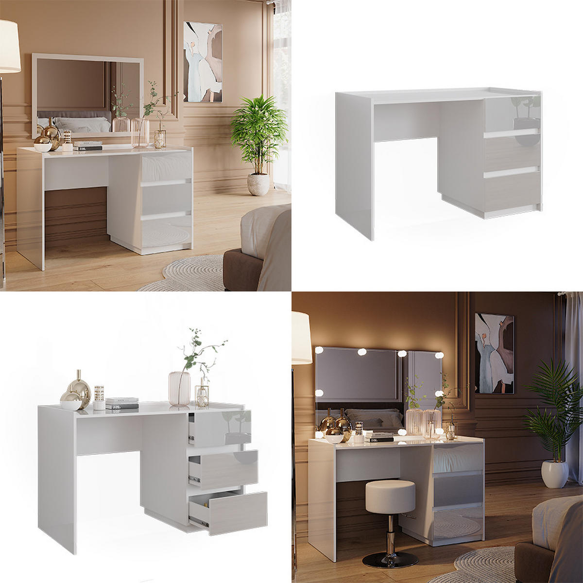 TOALETNÍ STOLEK Marla Bílá vysoký lesk - vysoce lesklá bílá, kompozitní dřevo (120/78.6/60cm) - Vicco