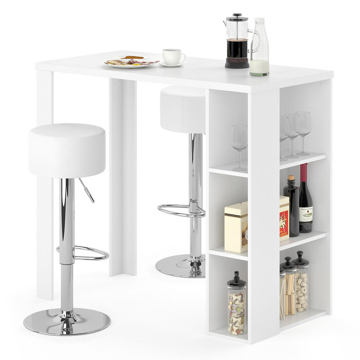 BARTISCH-SET Noel Weiß 120 x 60 cm mit 2 Barhockern - Weiß, Holzwerkstoff (120/105.6/60cm) - Vicco