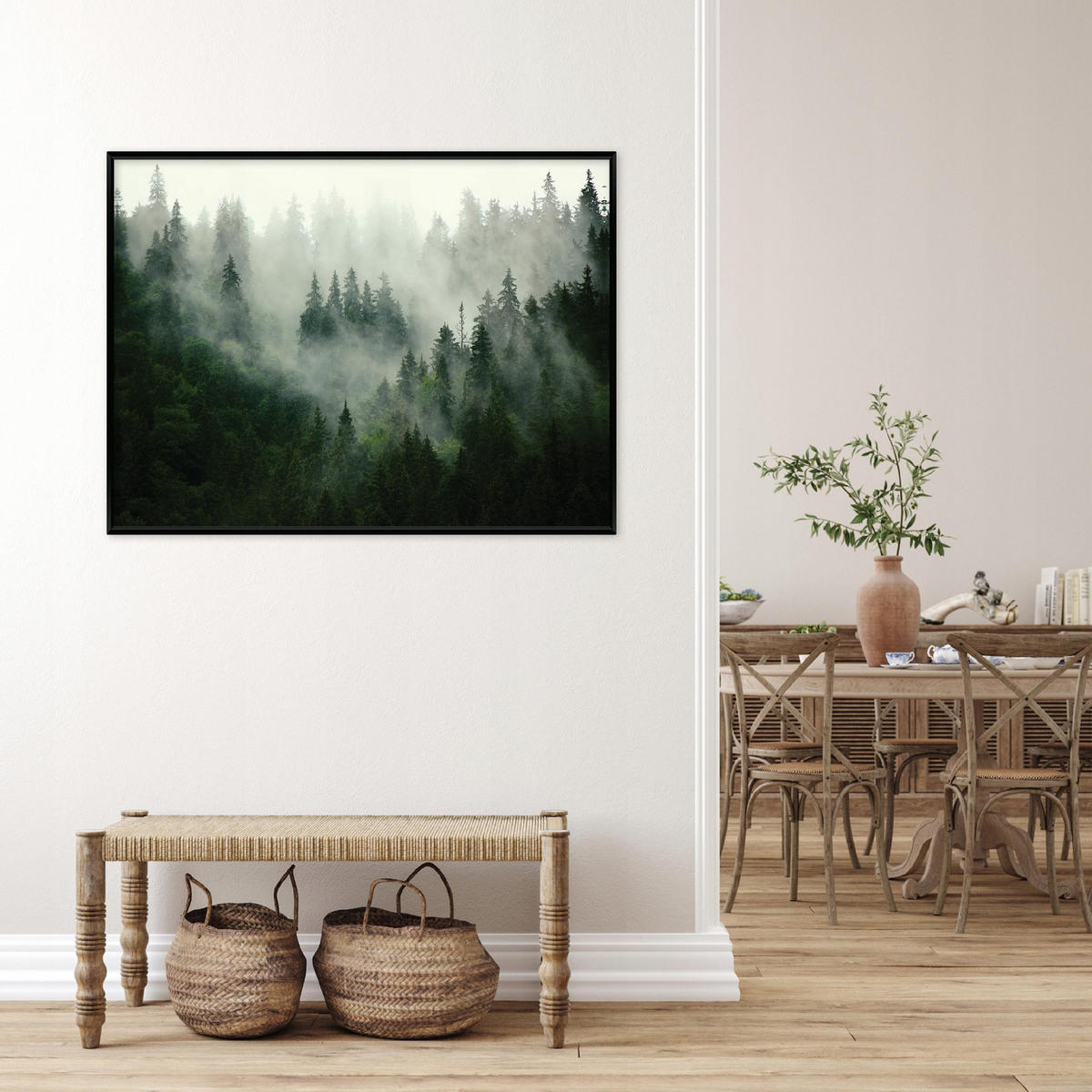 BILDER mit Rahmen Wald Nebel Grün 60x40 cm - Multicolor, Holzwerkstoff (60/40cm) - Wallarena
