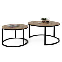 LAVO Couchtisch rund 2-in-1, Artisan-Eiche - Schwarz/Eiche Artisan, Metall (70/70/48cm) - Idohome