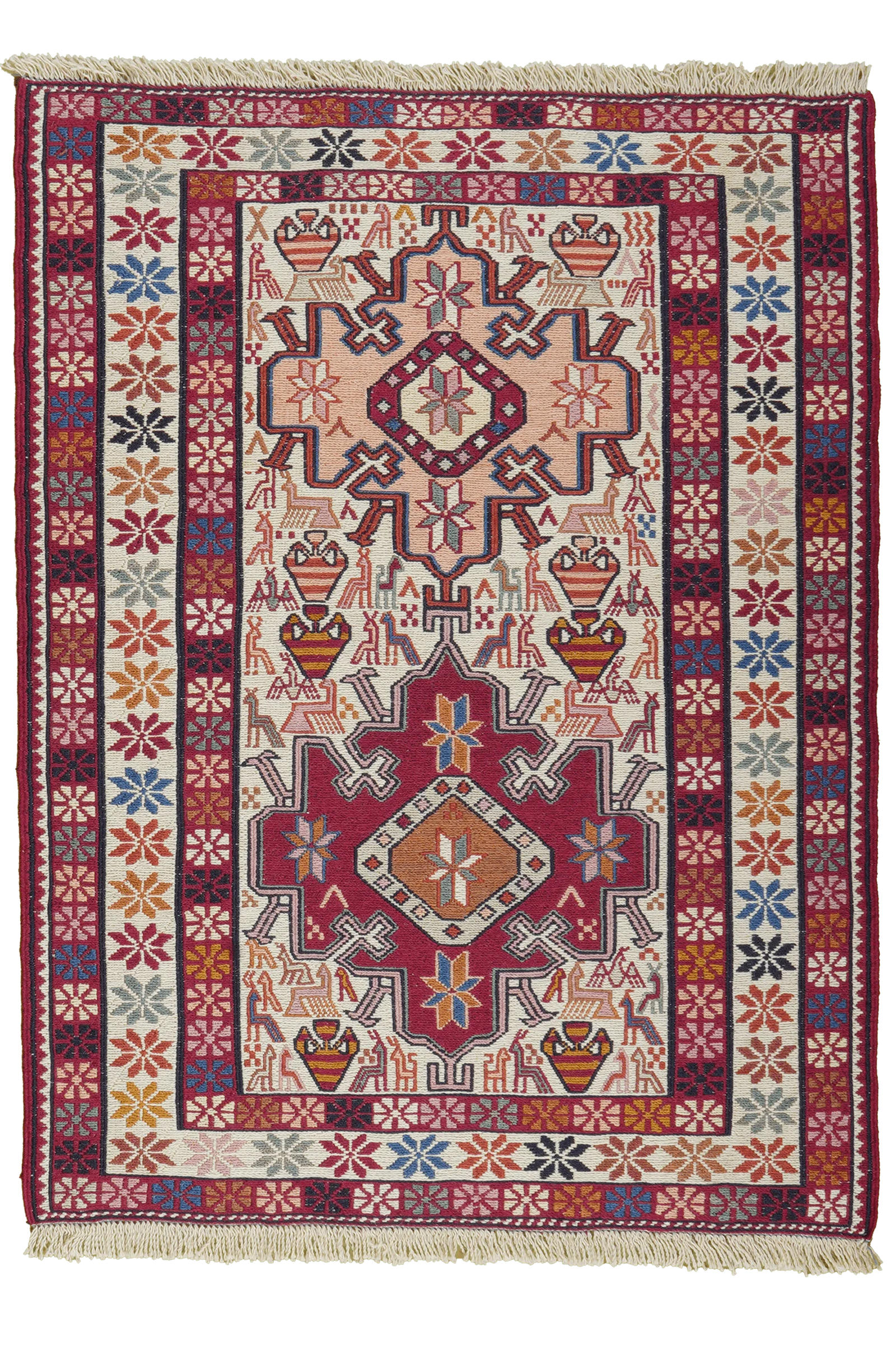 HANDWEBTEPPICH Sumak Shahsavan Beige 103/78 cm Schurwolle - Beige, Textil (78/103cm) - Looma