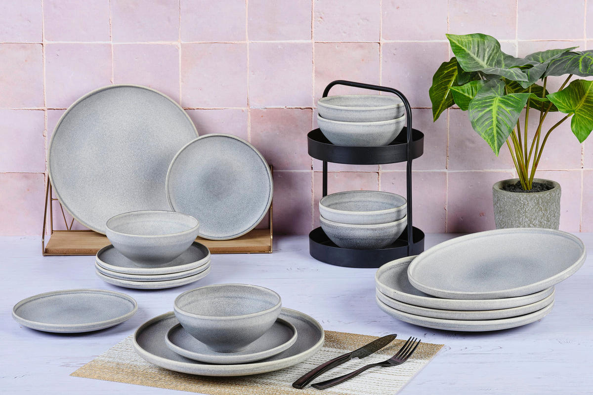 SERVICE Die Essentials Stone - 18 Teile - Mondgrau - Grau, Keramik (1/1/1cm) - Björn