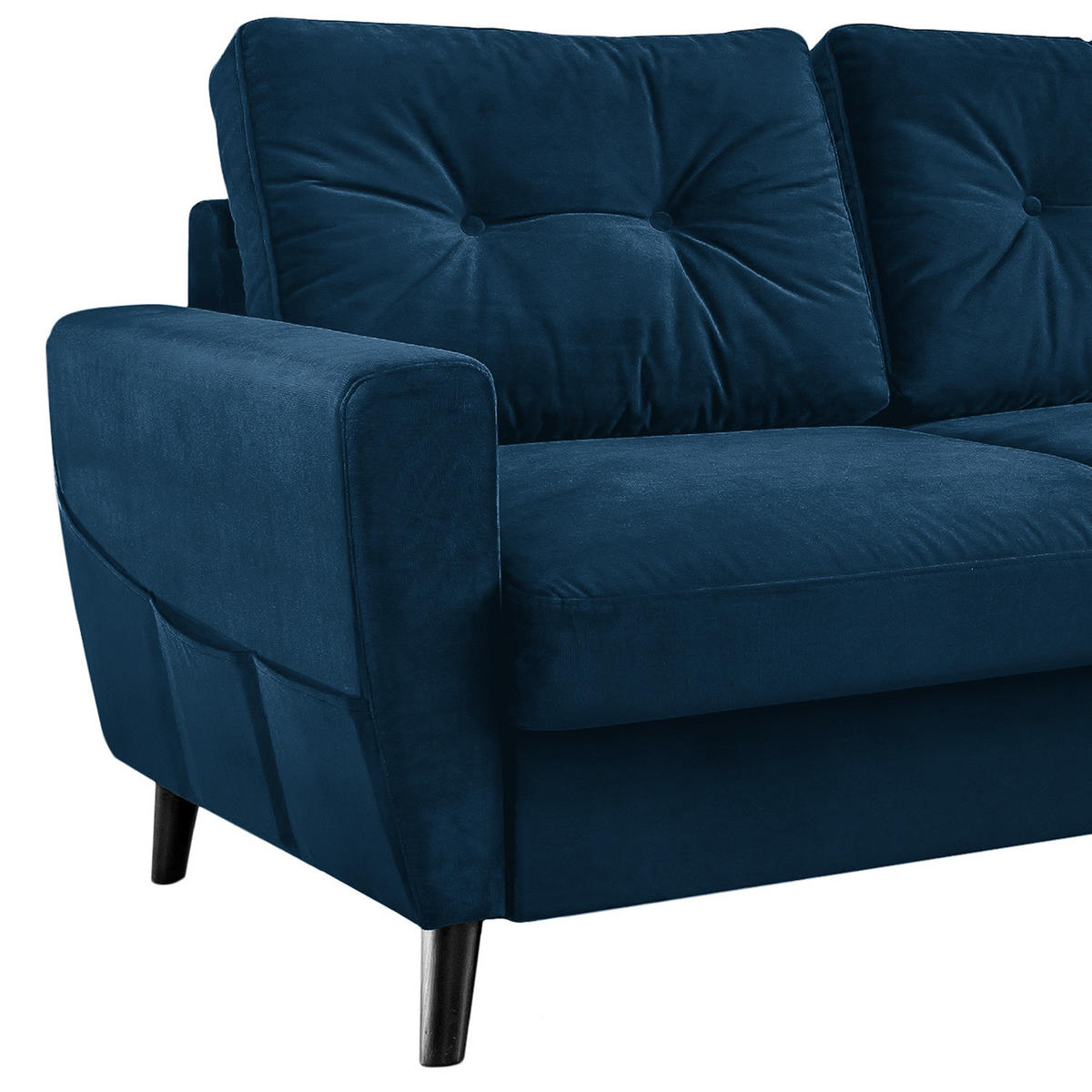 ECKSOFA mit Longchair - Schwarz/Dunkelblau, Holz/Buchenholz (233/148cm) - home24