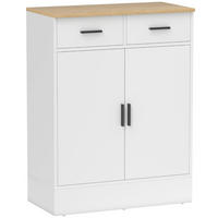 SIDEBOARD DE-38797 68,6/35/90,3 cm 2 Schubladen und verstellbares Regal Weiß/Naturholz - Weiß, Holzwerkstoff (68.6/90.3/35cm) - ComfortXL