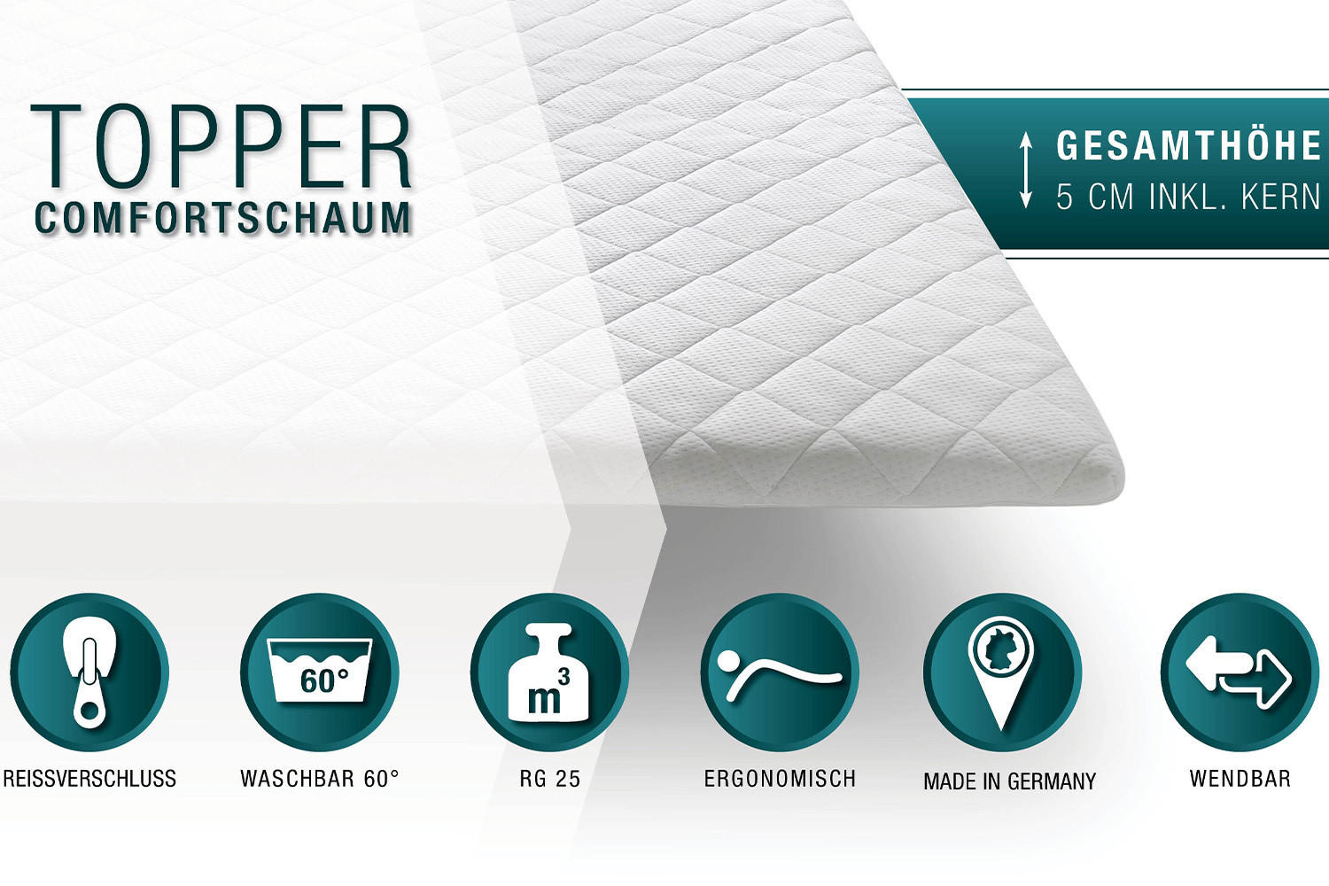 TOPPER KOMFORTSCHAUM SOLO Weiß - Weiß, Textil (180/200cm) - KAWOLA