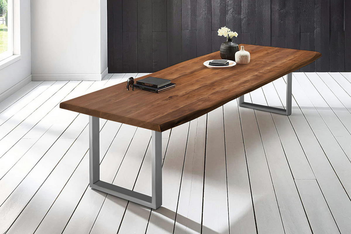 ESSTISCH VALIN - Silberfarben/Braun, Holz/Metall (120/280/79cm) - SAM