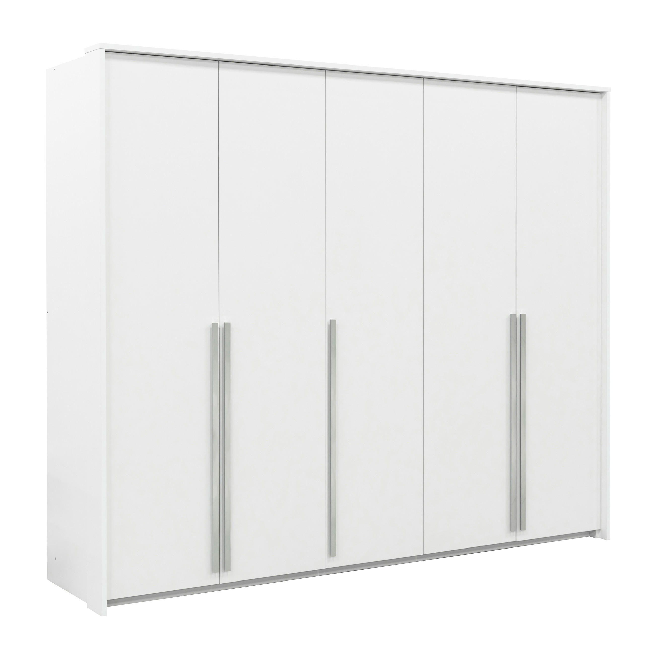 KLEIDERSCHRANK GENUA 255 cm - Weiß mit Silbernen Griffen - Weiß, Holzwerkstoff (255/217/65cm) - Bettso