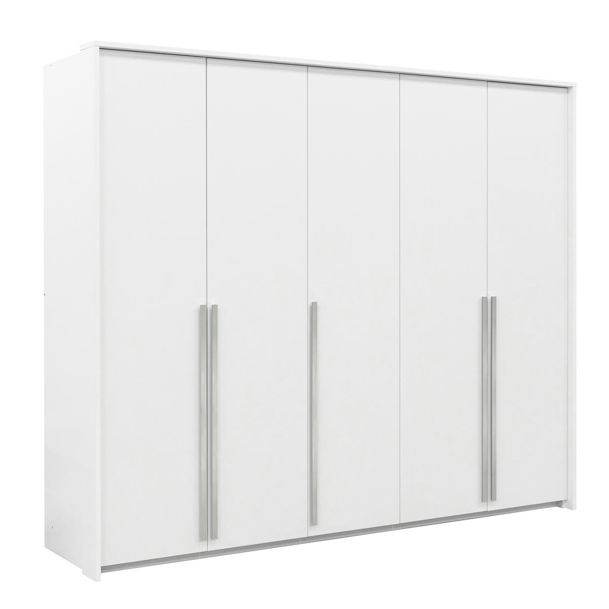 KLEIDERSCHRANK GENUA 255 cm - Weiß mit Silbernen Griffen - Weiß, Holzwerkstoff (255/217/65cm) - Bettso