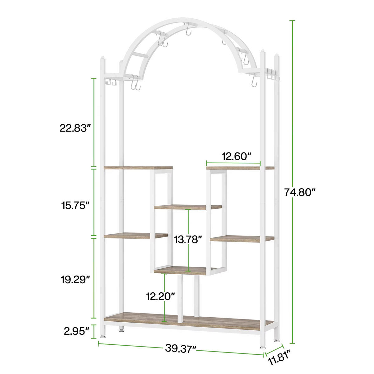 PFLANZENREGAL 5 Ebenen gewölbtes Metallregal mit Haken 190 cm - Weiß, Metall (100/190/30cm) - Kaket