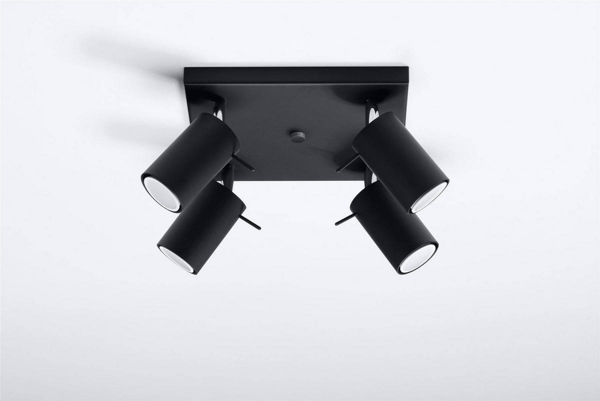 DECKENLEUCHTE Stahl Schwarz 4-flammig Spots - Schwarz, Metall (25/25/15cm) - Sollux Lighting