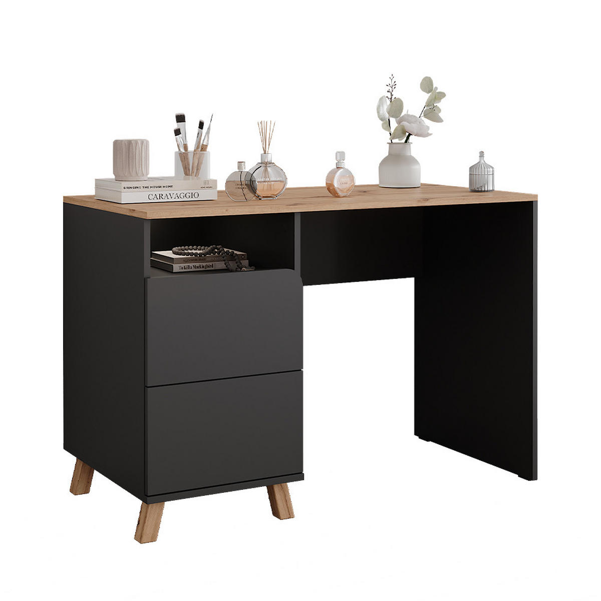 TOALETNÍ STOLEK Karen Antracit/Artisan - antracitová/dub artisan, kompozitní dřevo (110/75/55cm) - Vicco