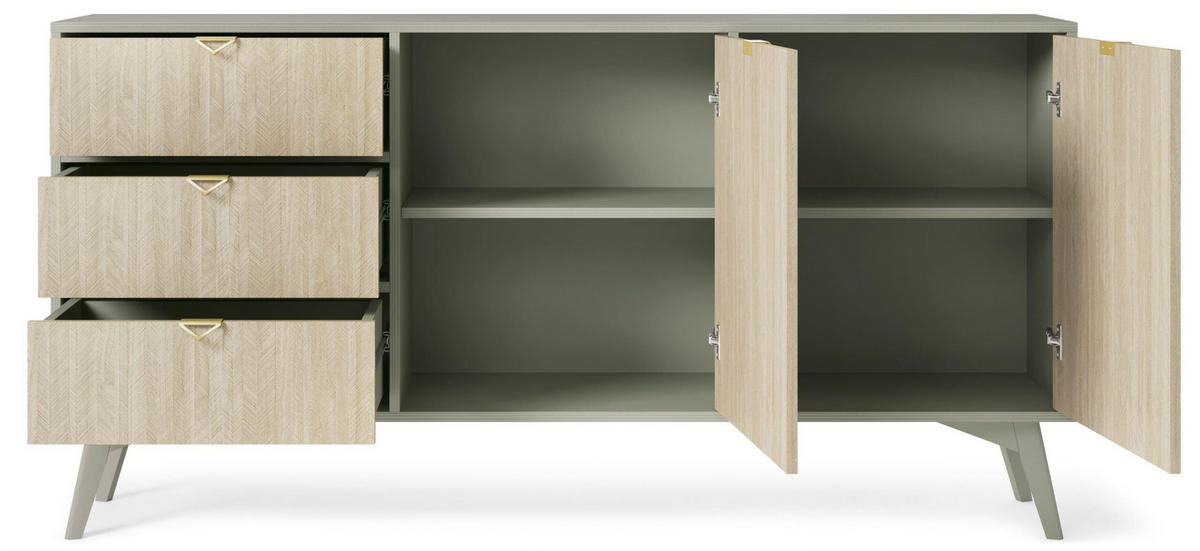 KOMMODE - Abeto Grün S158 - Eichefarben/Grün, Holz (158/80/38cm) - Möblo