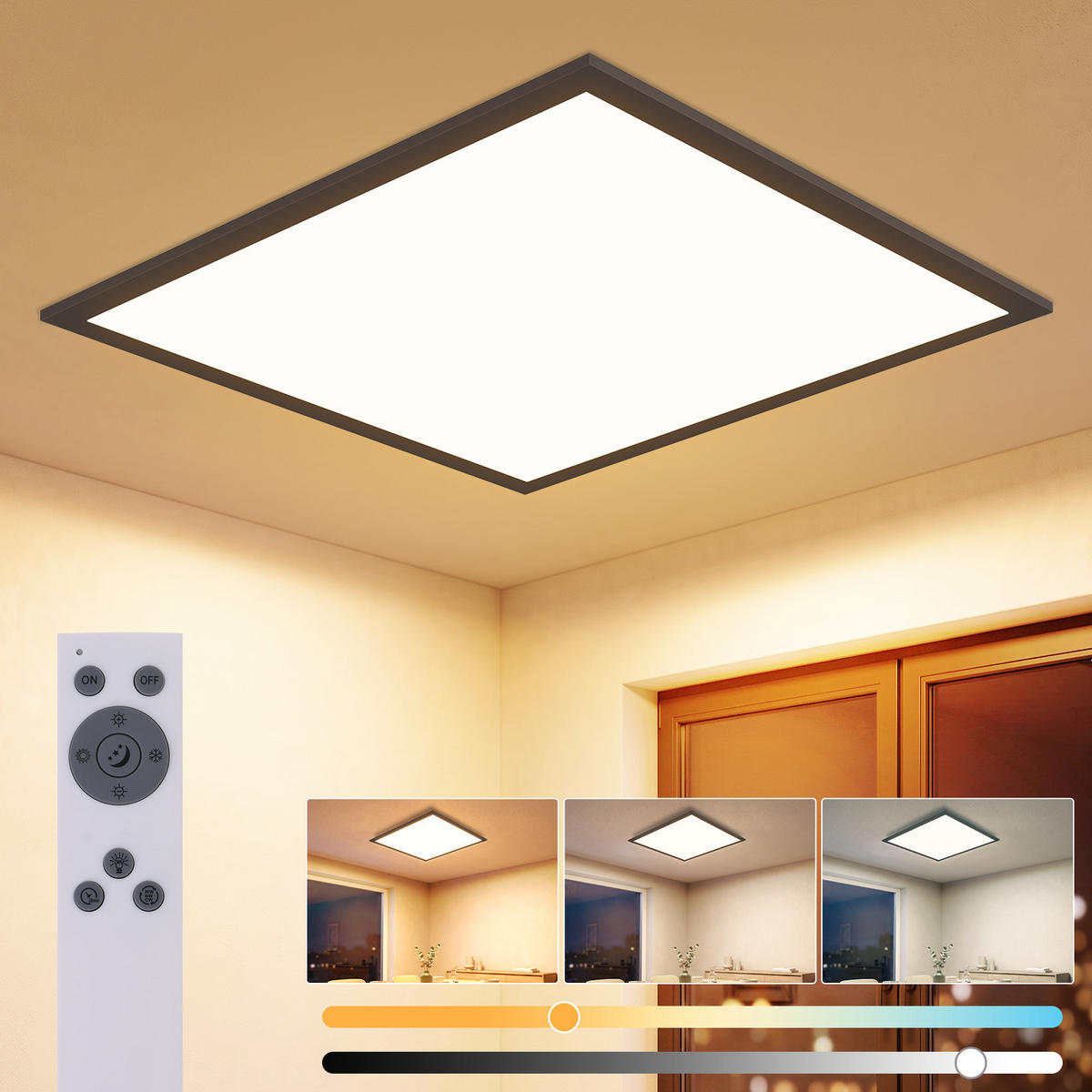 LED DECKENLEUCHTE Vexlon 44.5/44.5/5 cm - Schwarz, Kunststoff/Metall (44.5/44.5/5cm) - ZMH
