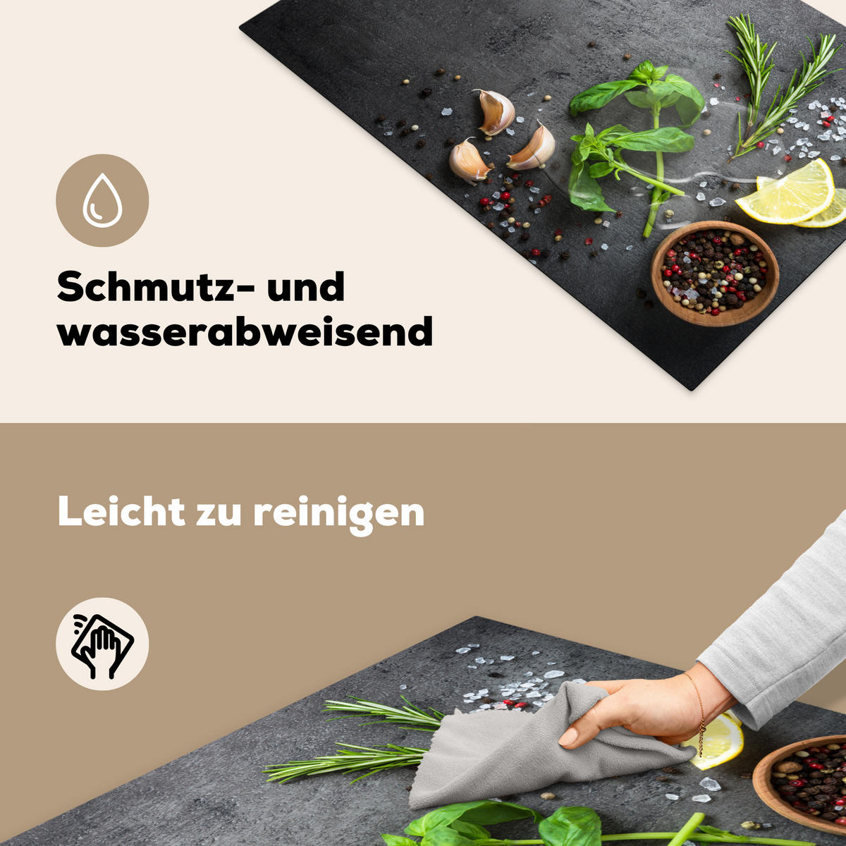 HERDABDECKPLATTE Limette - Kräuter - Gewürze - Grün - Grau - Beton Ceranfeldabdeckung 80x52 cm - Grün, Kunststoff (80/52/0.2cm) - MuchoWow