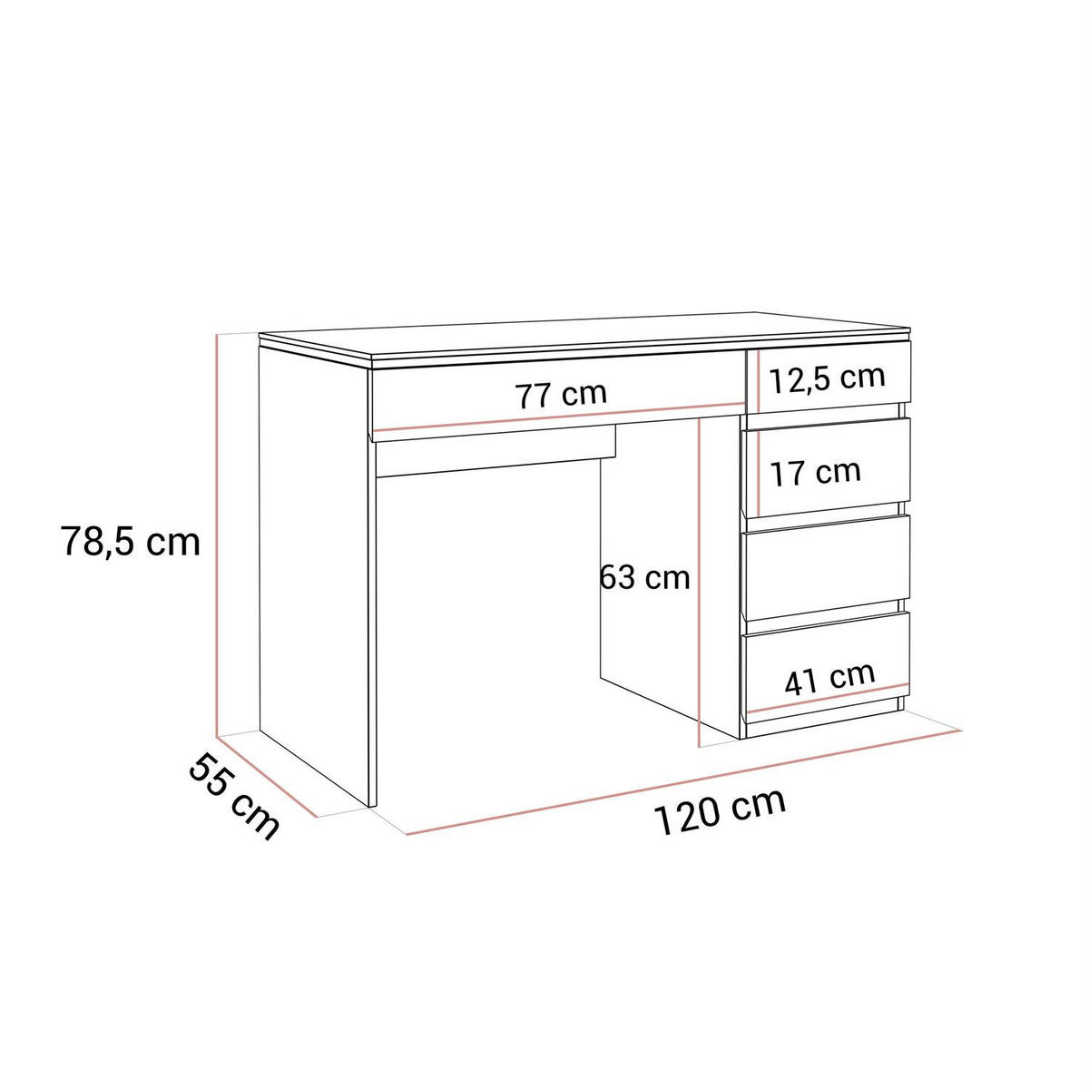 SCHREIBTISCH AURORA SILVER mit Schubladen - Weiß Hochglanz, Holzwerkstoff (55/120/78.5cm) - Lookway