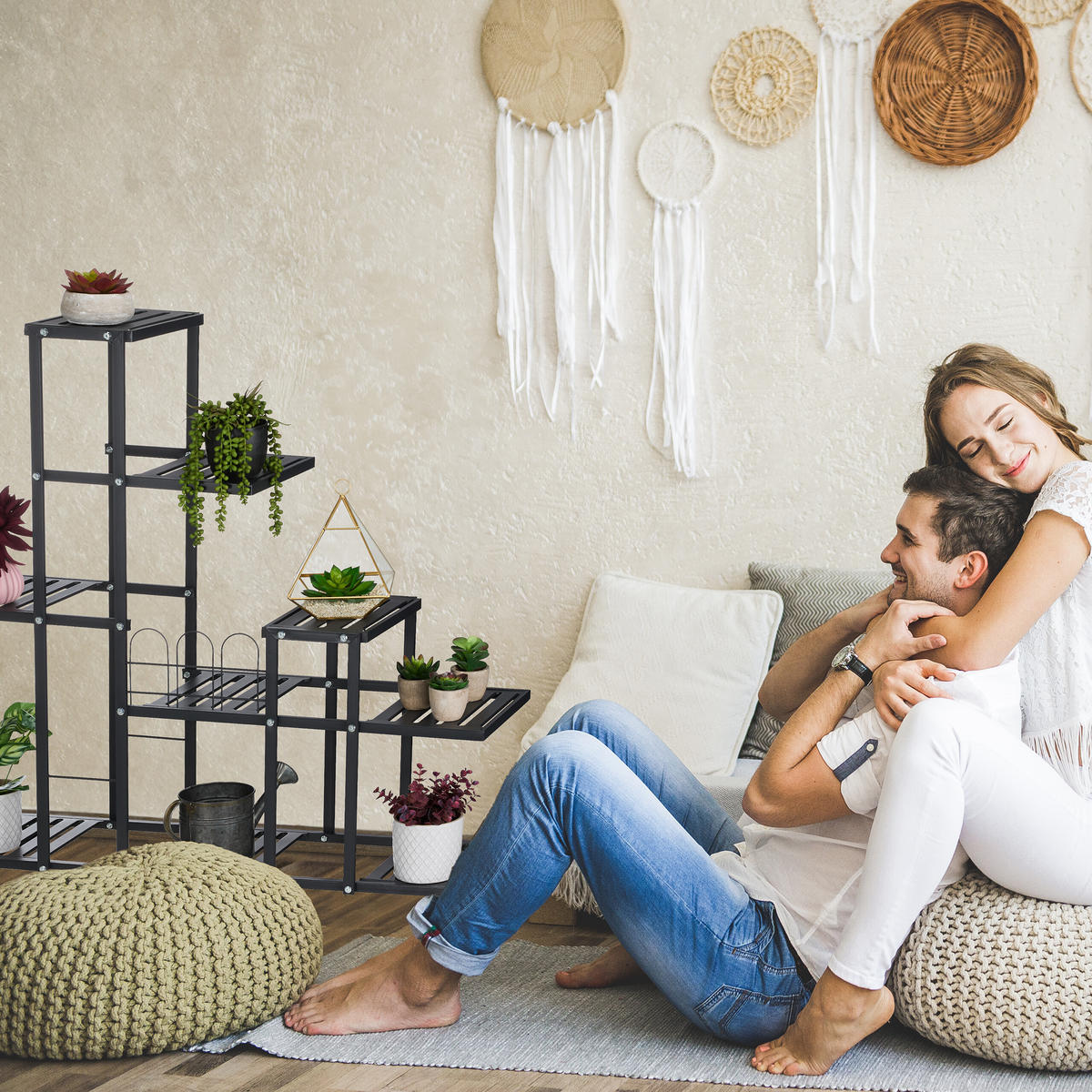 BLUMENSTÄNDER - Schwarz, Kunststoff/Metall (93/91.5/26cm) - Relaxdays