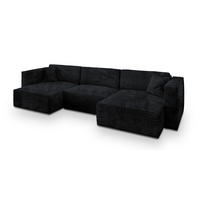 WOHNLANDSCHAFT SARMO Schwarz Kordstoff mit Schlaffunktion - Schwarz, Holz (347/90/148cm) - MASSENO