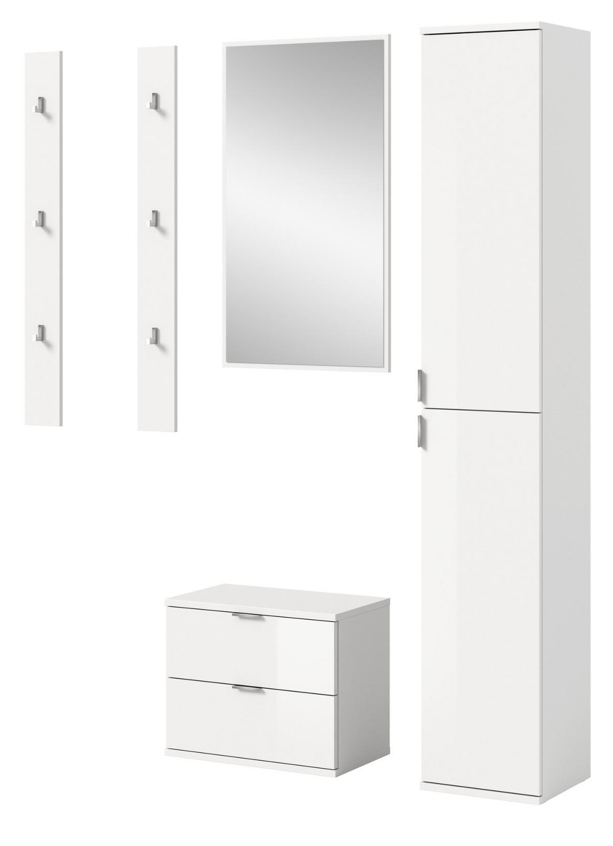GARDEROBE Set 5-teilig weiß Hochglanz 153 cm, Flurmöbel mit viel Stauraum - Chromfarben/Weiß Hochglanz, Holzwerkstoff/Kunststoff (153/193/34cm) - Inn.Furn